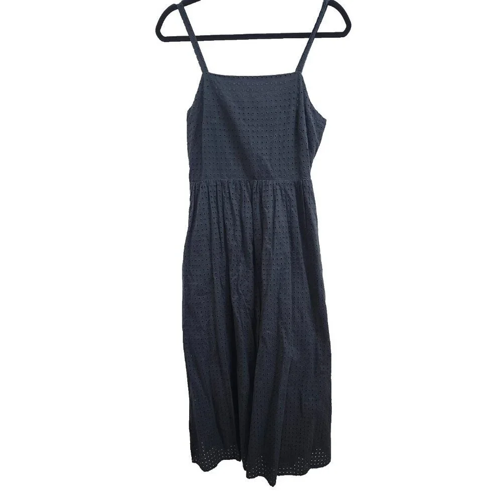 Madewell Black Eyelet Bow Back Midi Dress Cotton Size 4 Spaghetti Straps
